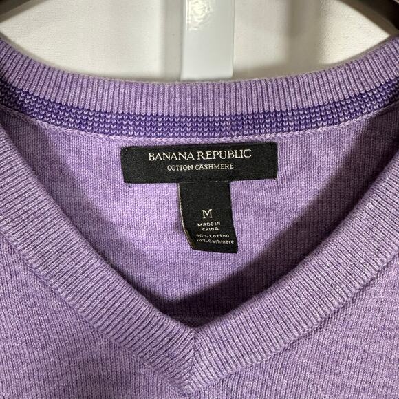 Banana Republic Cotton‎ Cashmere V-Neck Sweater Mens Medium SOFT Classic Purple - Picture 2 of 9